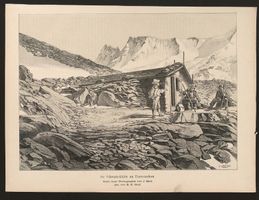 Schwarzeckhütte  Finsteraarhorn Tonlithographie von Graf
