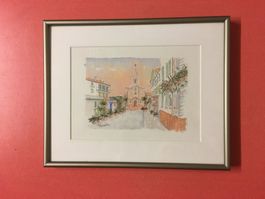 Original Aquarell Gemälde unten unleserlich Signiert ?