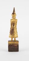 Rare Bouddha ancien, Birmanie, XIXe s, Bois sculpté et doré