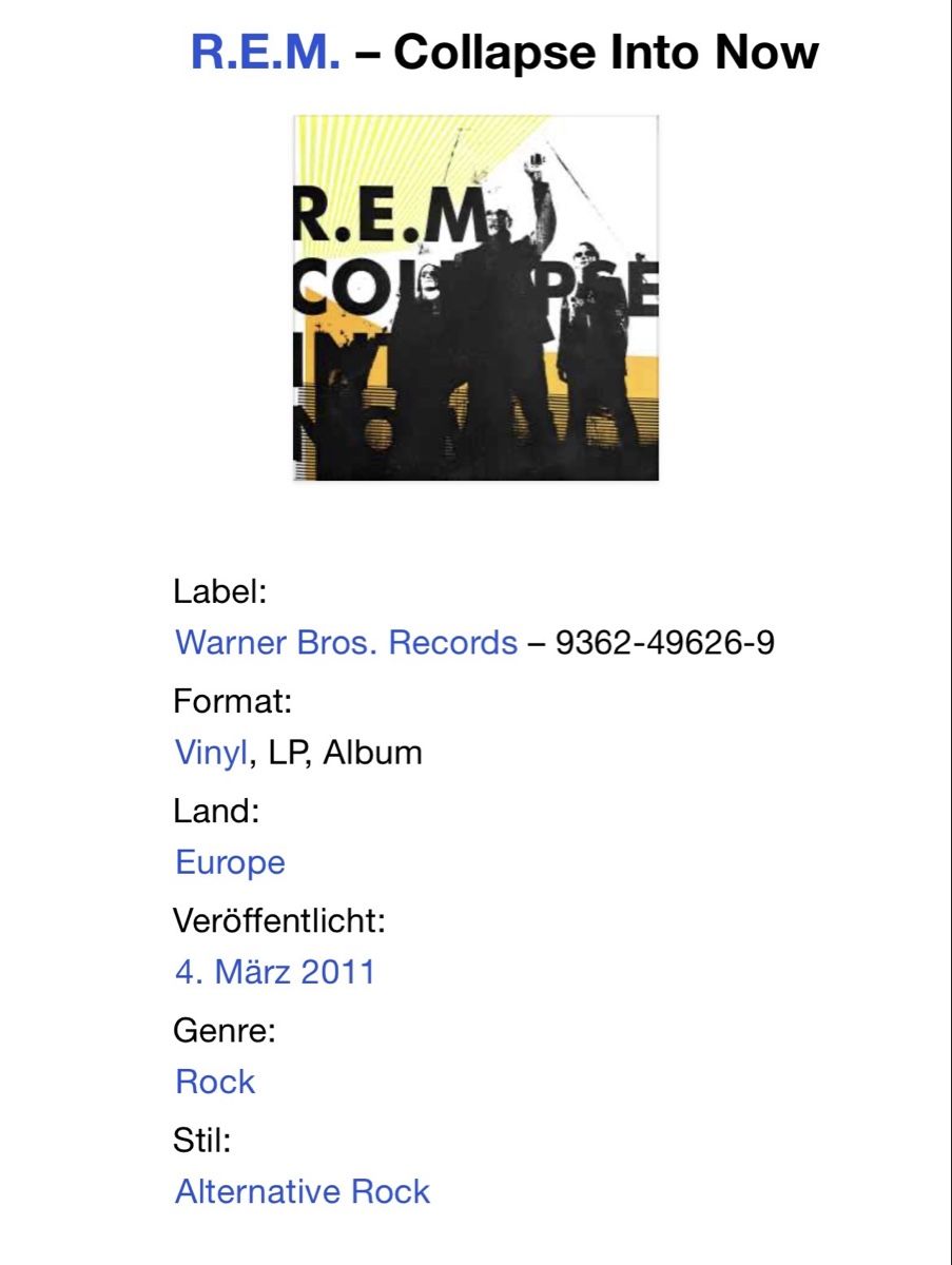 Dischi in vinile: R.E.M.  2011. RAR. Collapse Into Now – Usato da Faulensee venduto da Mizuno06 6
