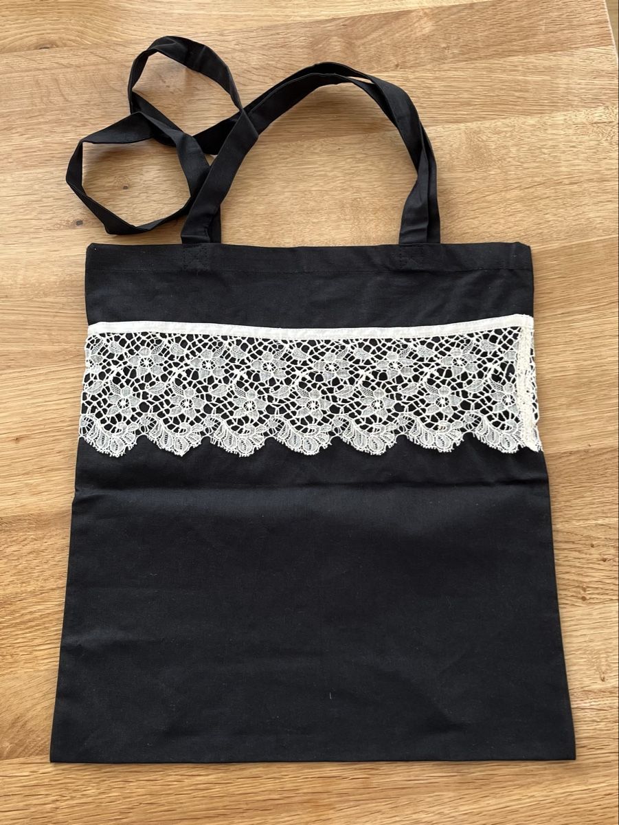 Borse: Einkaufsbeutel, Stofftasche schwarz mit Spitze, neu – Nuovo e nell'imballaggio originale da Engelburg venduto da rautibus 1
