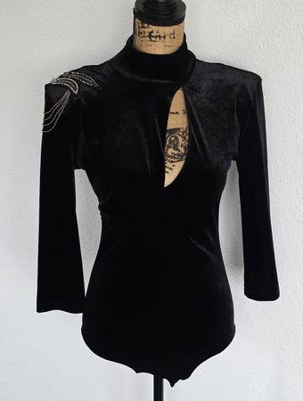 Schwarzer Samt Body, Gr. S, mit Strass, festlich!Top Zustand