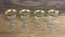 Elegante Coupe Glaeser, 4er Set mit Goldrand, Vintage
