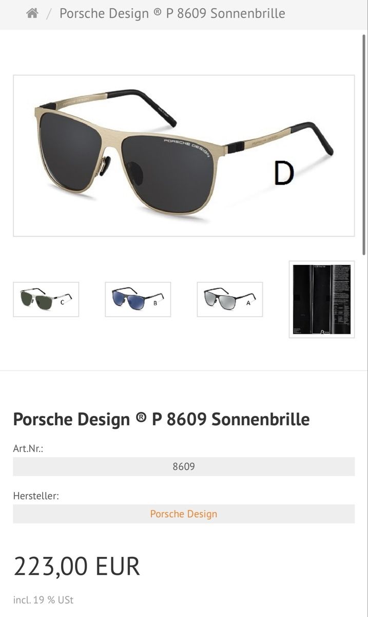 Porsche Occhiali & Lenti: Porsche Design P 8609 Sonnenbrille – Usato da Goldach venduto da Pero911 7