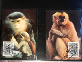 WWF Vietnam 1987 Satz Kleideraffe Schopfgibbon Maximumkarten