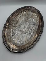 Vintage Servierteller mit Glaseinsatz, oval,