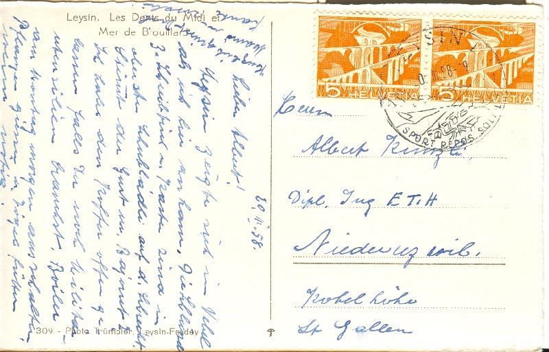Cartoline postali: Leysin+ 1958 – Usato da Emmenbrücke venduto da teestube 1