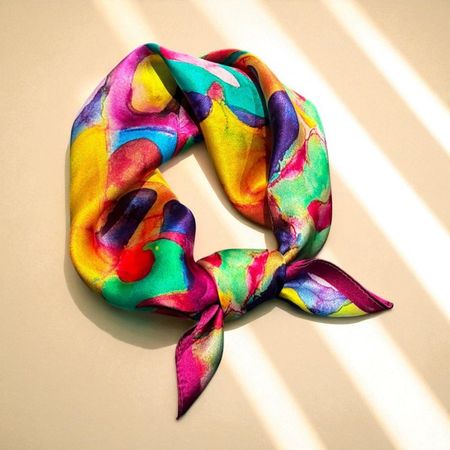 New 53cm 100% Silk Scarf, Halstuch, Multicolor Abstract