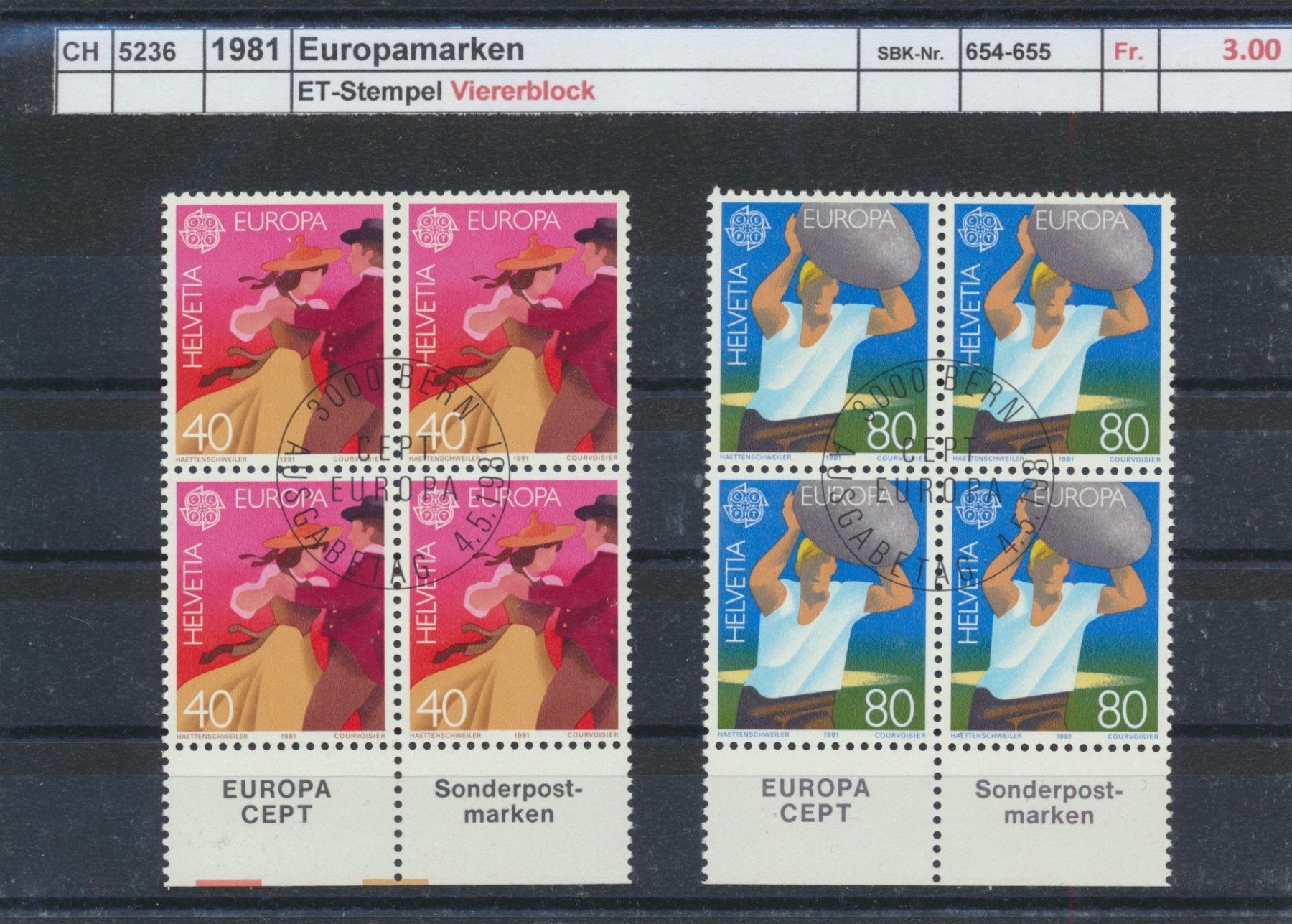 Tutti i francobolli: 1981 "Europamarken", Viererblock, ET - Stempel – Usato da Winterthur venduto da Zupogeru