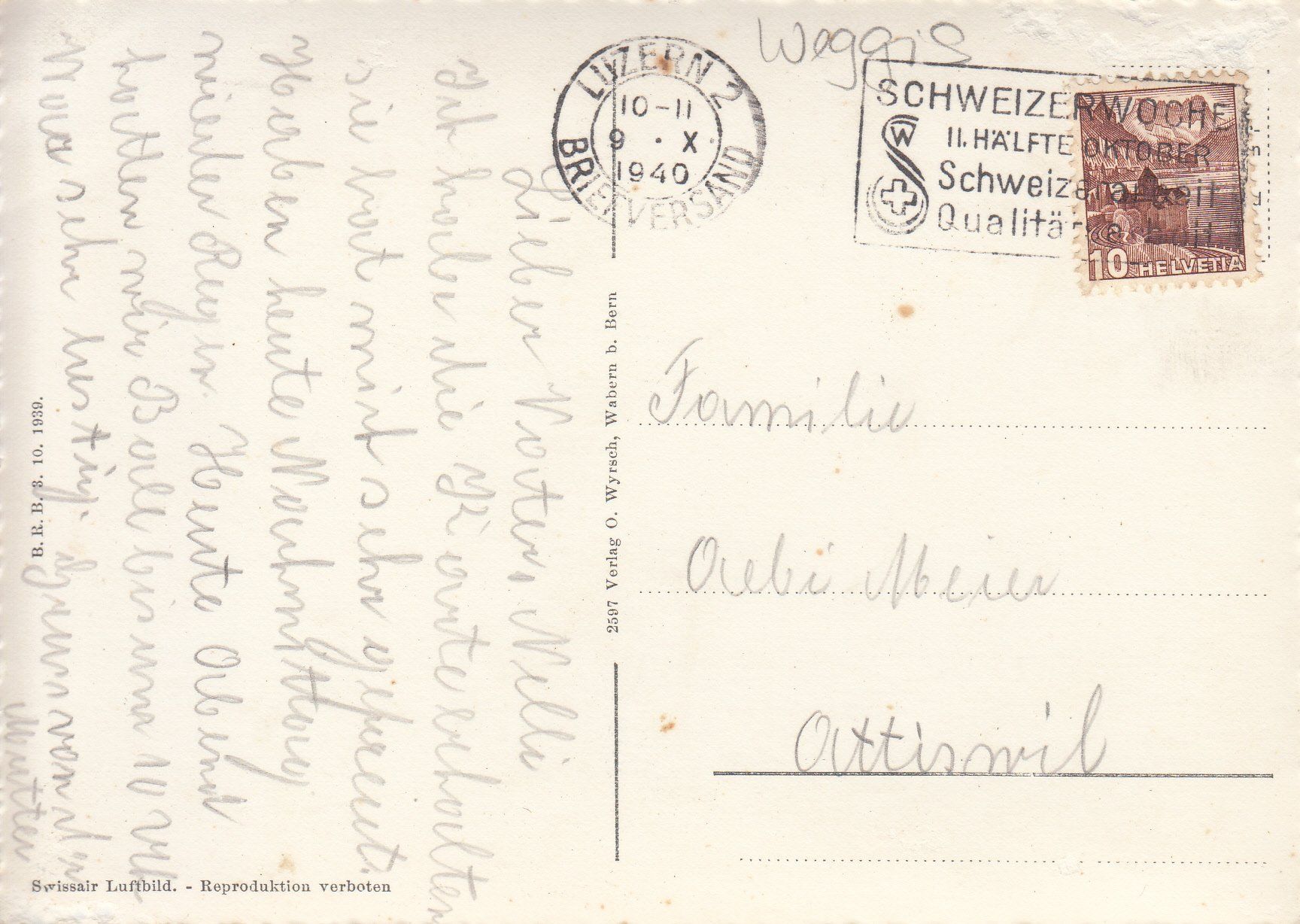 Cartoline postali: Weggis Fliegeraufnahme 1940 – Usato da Bürglen TG venduto da StampGraf 1