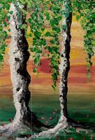 Neu! POSITIFF ART 2025 "2 BIRKEN" Acryl Malerei A4 21×30 cm