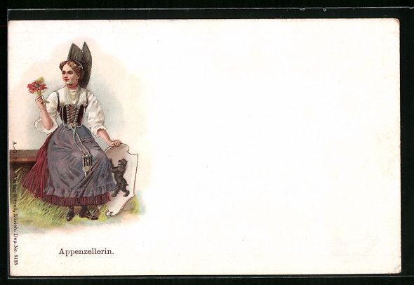 Cartoline postali: Präge-Lithographie Appenzellerin mit Bl – Usato da Berlin venduto da bartko-reher
