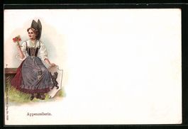 Präge-Lithographie Appenzellerin mit Bl