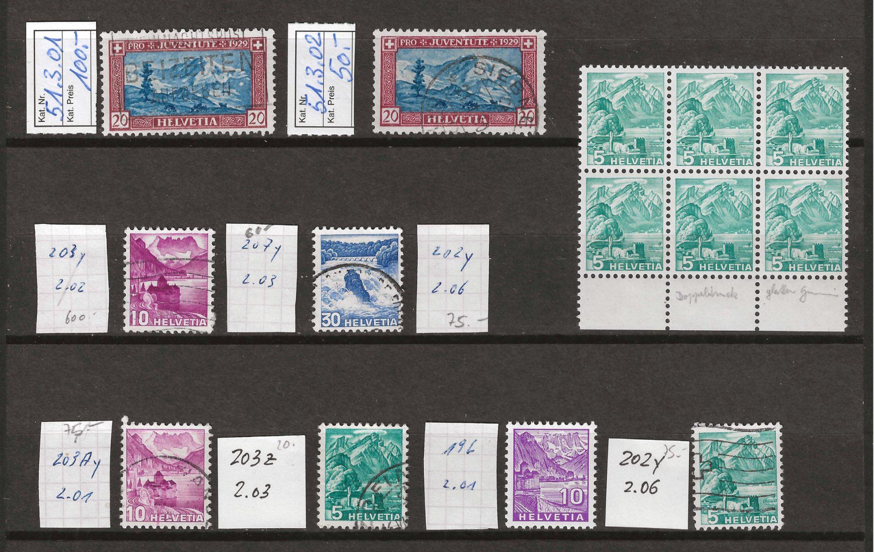Alle Briefmarken: Steckkarten mit Abarten/Plattenfehler - KP  955.-- – Gebraucht aus Gümligen von Geniusbuy