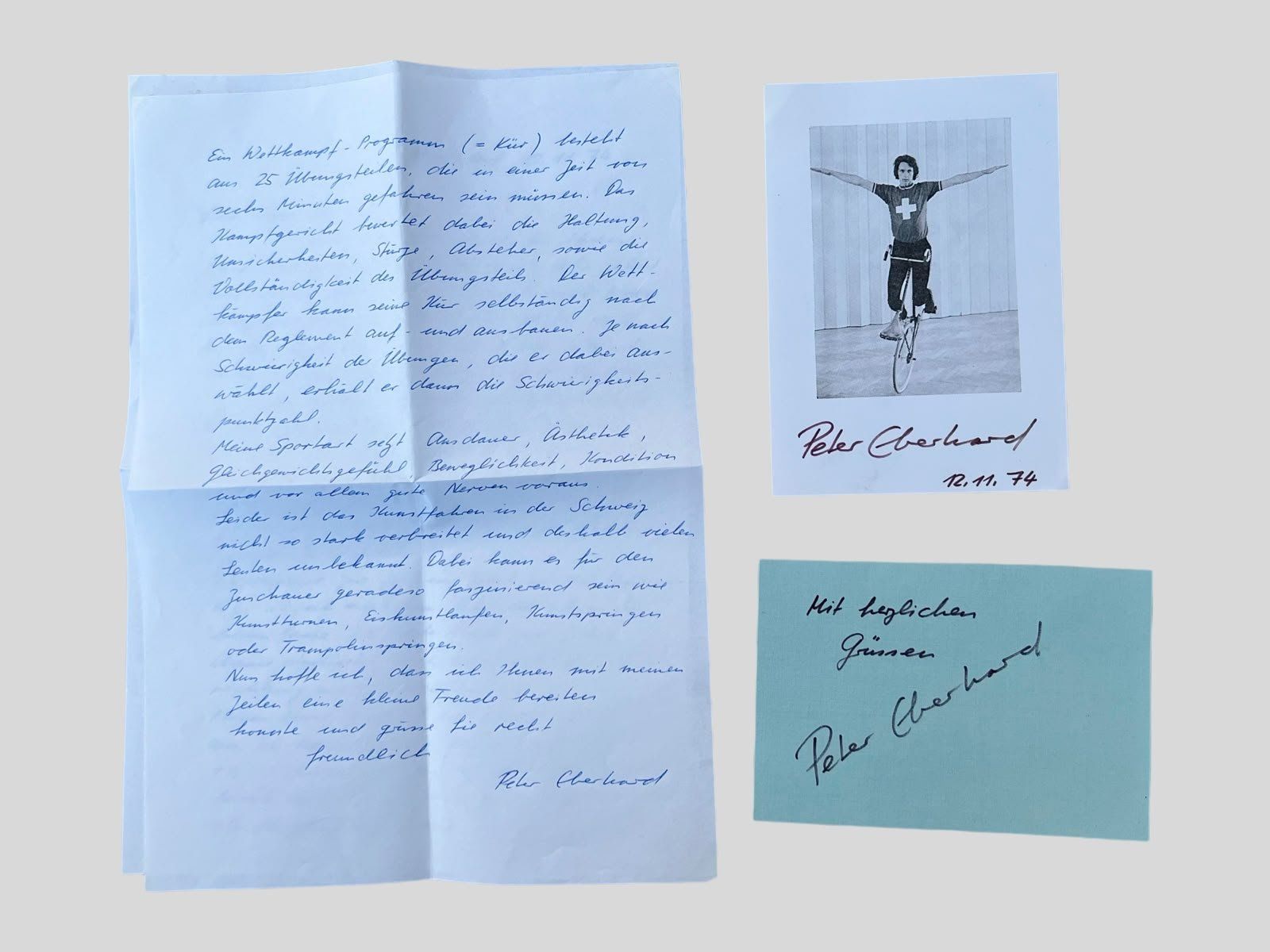 Autografi: AB 1.- Autogramm und Brief - Peter Eberhard Radfahrer 1974 – Usato da Wohlenschwil venduto da Amadeus-Auctions
