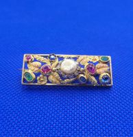 Gold 585 Antik Brosche Mit Diamanten/Edelsteine/Perle