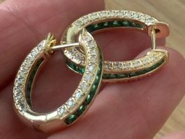 Luxus Elegante Creolen Ohrstecker Ohrschmuck Farbe:Gold/Grün