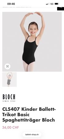 CL5407 Kinder Ballett-Trikot Basic Spaghettiträger Bloch