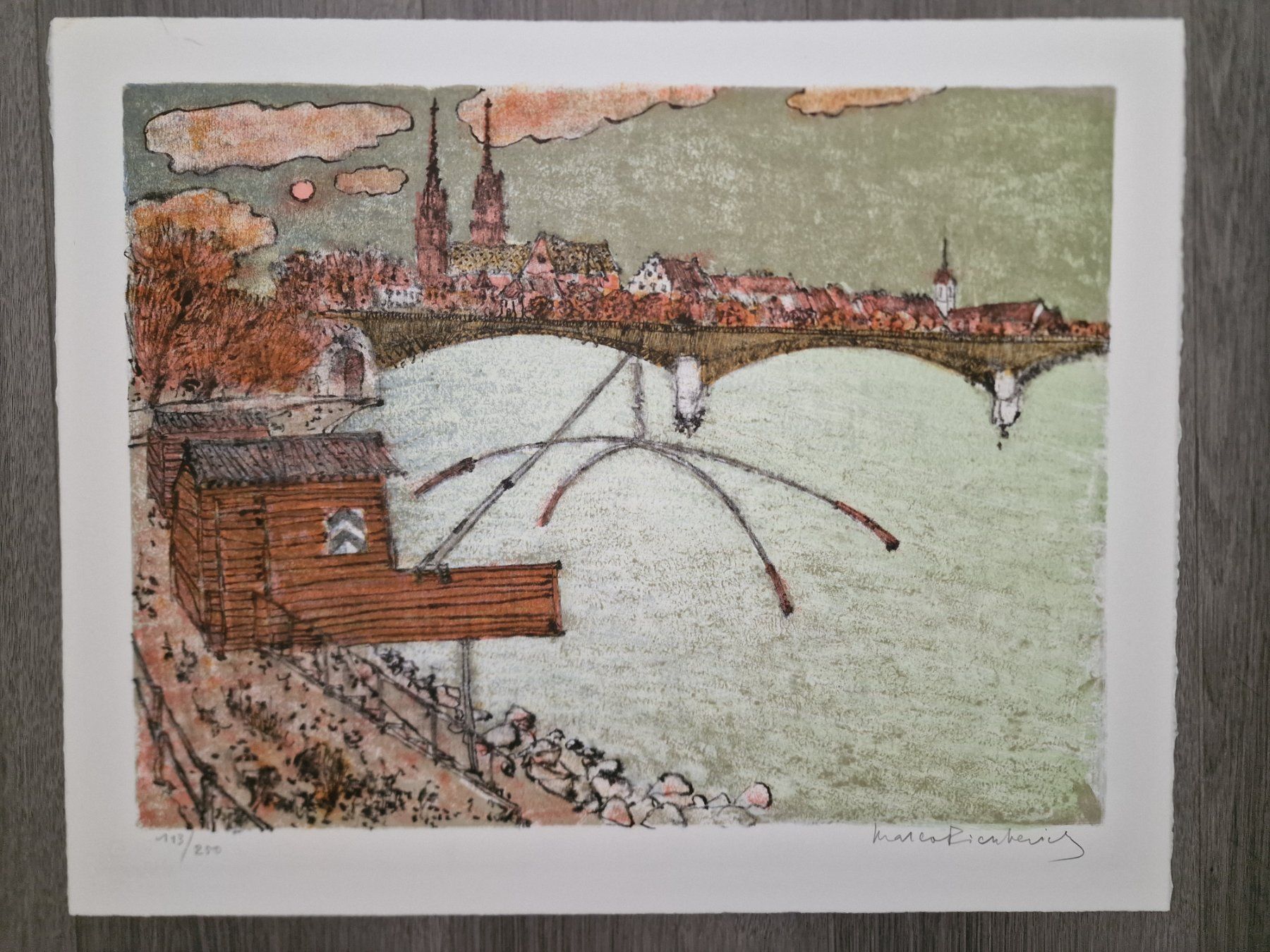 Grafica & Litografie: Fischergalgen Rhein Basel – Usato da Aesch BL venduto da Yvothom