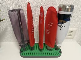 Support pour sécher bouteilles, gris/vert, 5 tiges