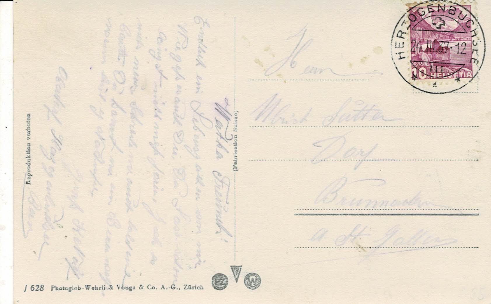 Cartoline postali: HERZOGENBUCHSEE Bahnhofquartier mit Postauto BE gel. 1937! – Usato da Hergiswil NW venduto da Kartenfrau 1