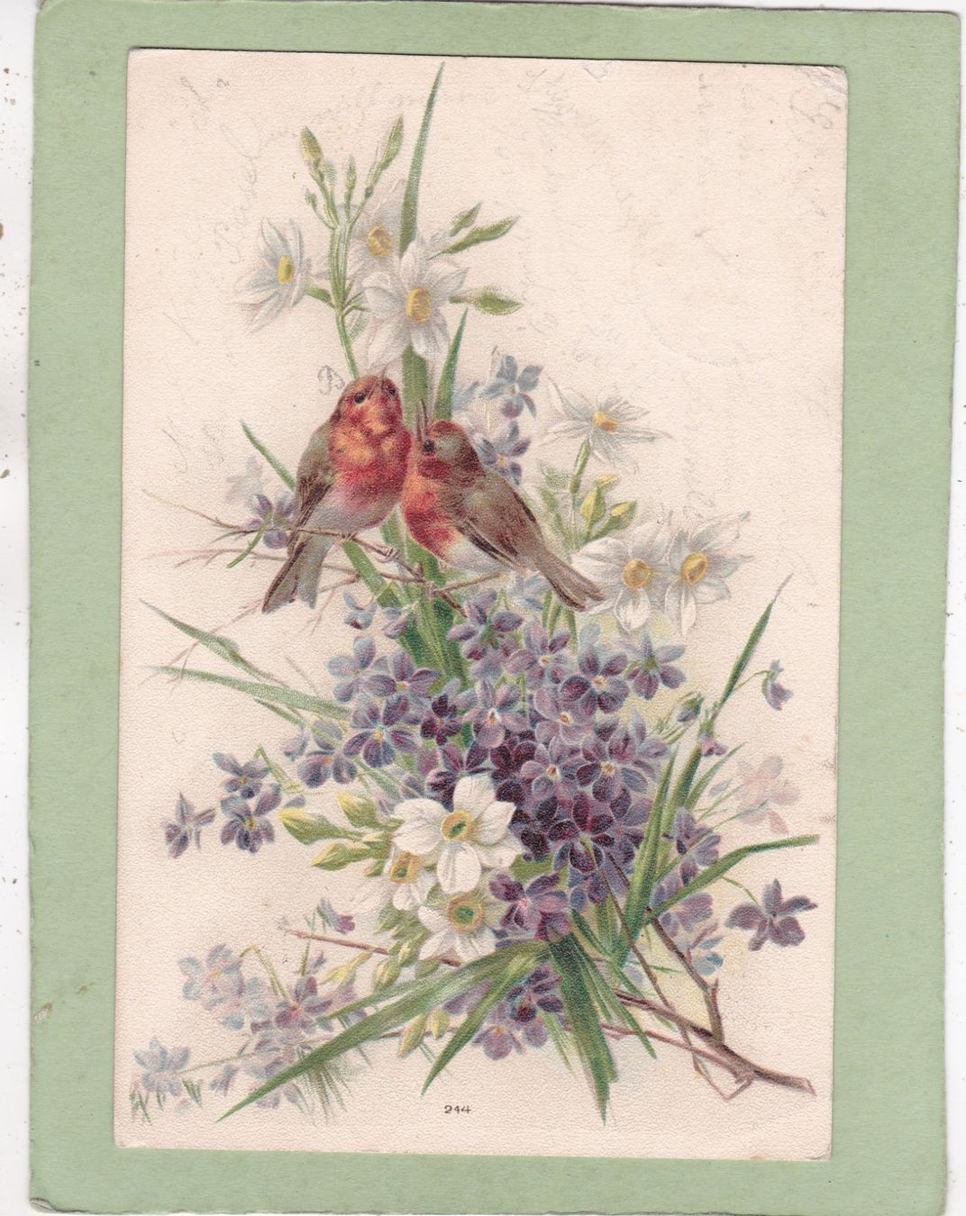 Cartoline postali: Kitsch Vögel Blumen  UPU Marke 1900 – Usato da Herisau venduto da Lisegrat2008