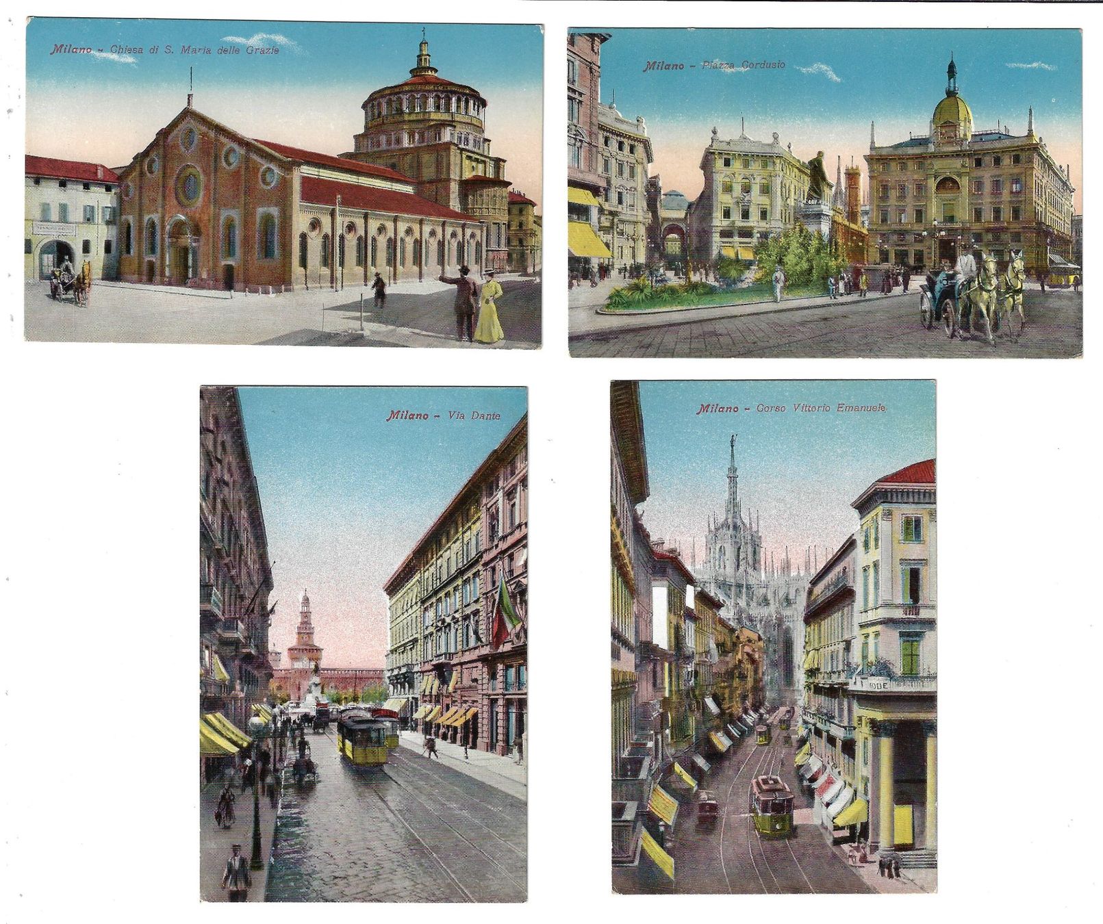 Cartoline postali: 4 alte Ansichtskarten (1920er) Milano – Usato da Zürich venduto da Myomesin