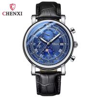 Chenxi Herrenuhr Tag/Nachtphase Chronograph Lederarmband