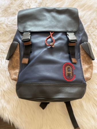Coach Men's Blue & Khaki Riv-ington Leather backpack