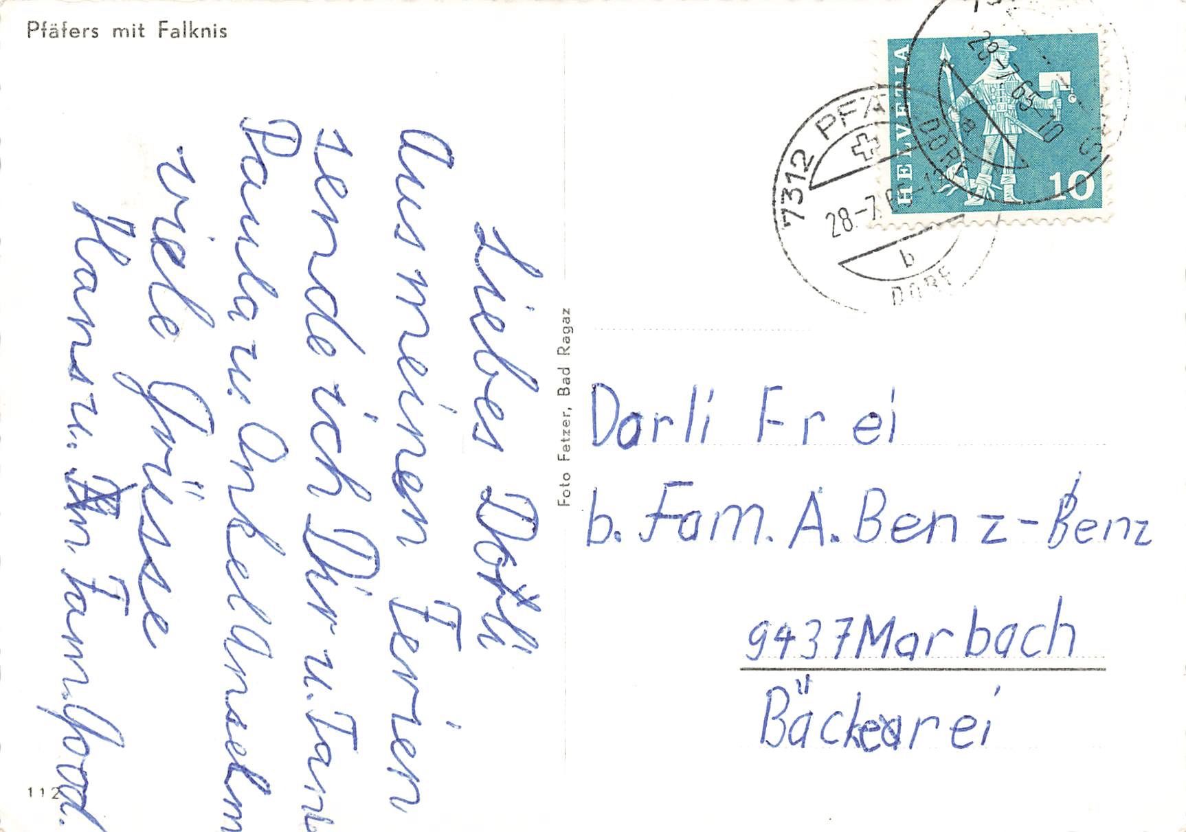 Cartoline postali: Pfäfers mit Falknis G – Usato da Biasca venduto da Blenio71 1