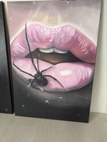 Gemälde Mund mit Spinne und Spinnennetz schwarz pink