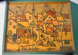 Vintage Holzpuzzle Stadt / Dorf von Antonio Vitali, Rarität!