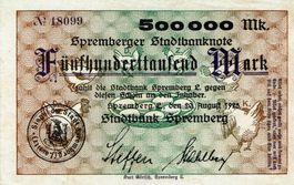 Spremberg 500000 Mark+Stempel 20.08.1923 VZ-VZ+