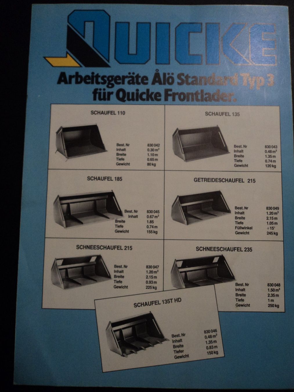 Prospekt Quicke Al Standard Typ 3 Frontlader von 1984 (Gebraucht) in  Schwarzenburg fr CHF 1  mit Lieferung auf Ricardo kaufen