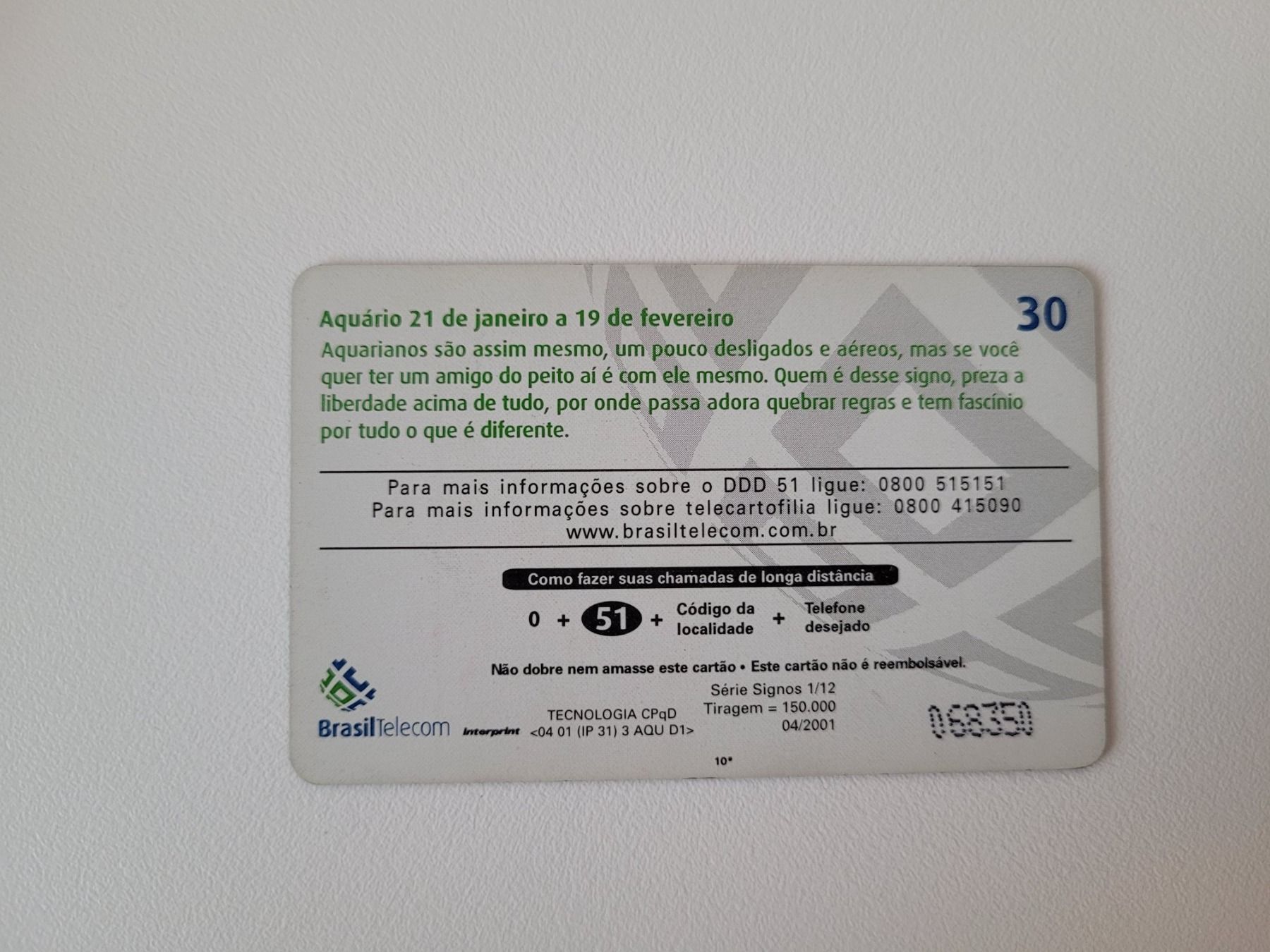 Schede telefoniche: Telefonkarte Brasilien "Wassermann" – Usato da Inwil venduto da Flower2325 1