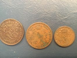 3 sehr alte Münzen Belgien 2x2 Cent 1x1 Cent