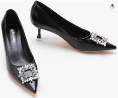 Escarpins en cuir bout pointus à talons pour femme T39 Noir