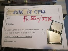 i 1stk i7 cpu diverse typen