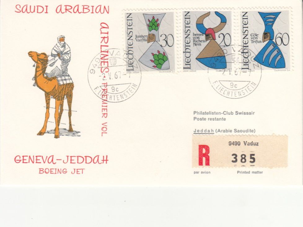 Tutti i francobolli: SLH RF 67.9bL Genève-Jeddah – Usato da Bürglen TG venduto da StampGraf