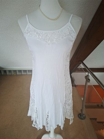 Boom Baba Damen Kleid Spaghettiträger Spitze Weiss S/M