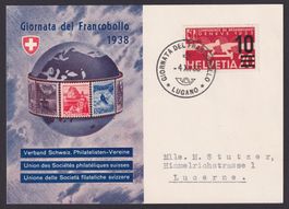 1938 Tag der Briefmarke TdB Postkarte italienisch, LUGANO TI