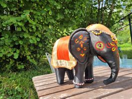 Asiatischer Deko-Elefant, Stofftier, Vintage