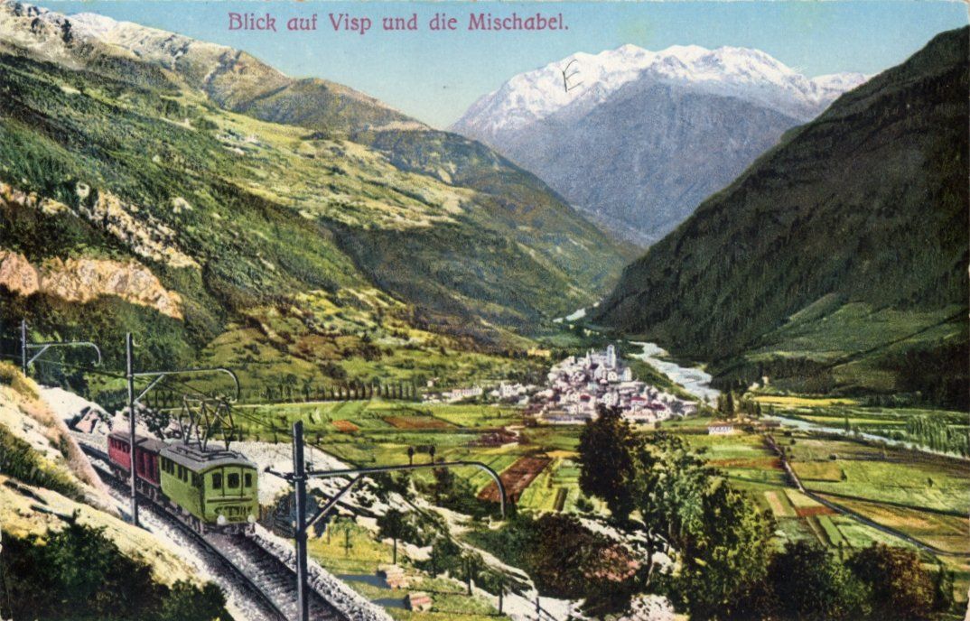 Cartoline postali: Visp  -  Viège   VS   -   Lötschberg - BAHN  und Mischabel – Usato da Brig venduto da Valcards54