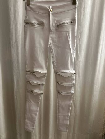 Weisse Skinny Elastic Hose mit Reissverschlüssen, Gr. 34
