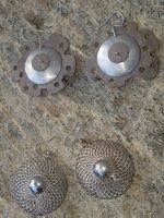 Vintage 2 paar Große Runde Metall & Silber Ohrringe XXL