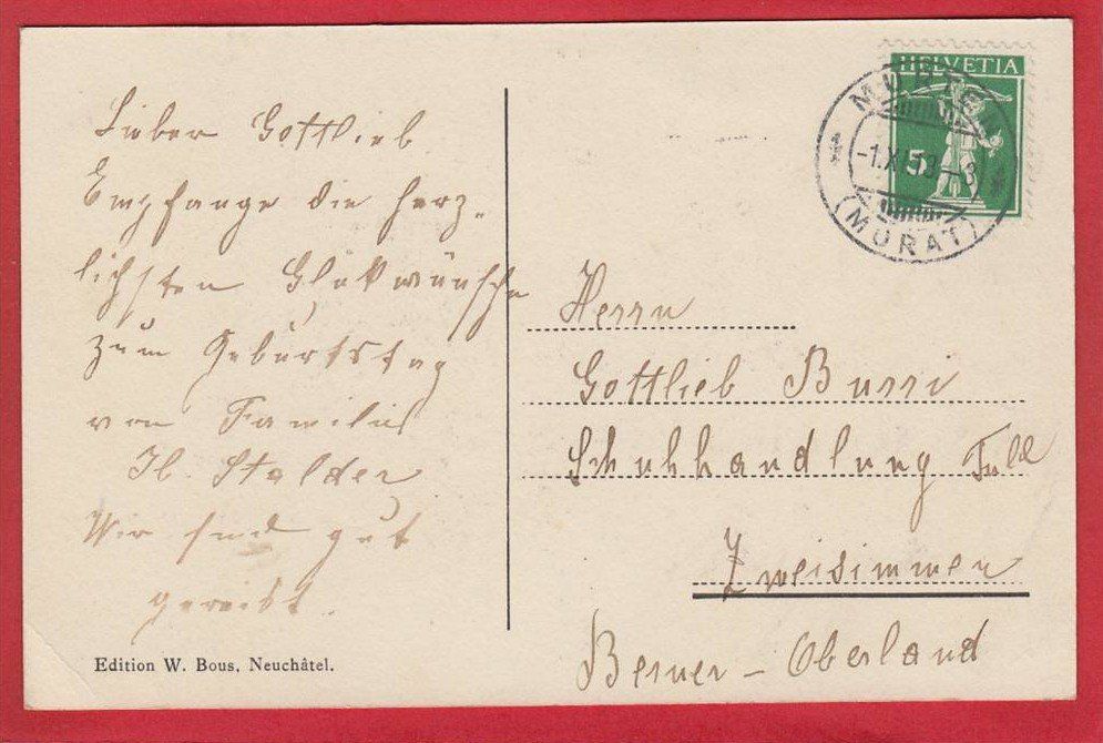 Cartoline postali: MORAT, MURTEN, STRASSE, RUE 1913 – Usato da Grüningen venduto da Kartenlaube 1