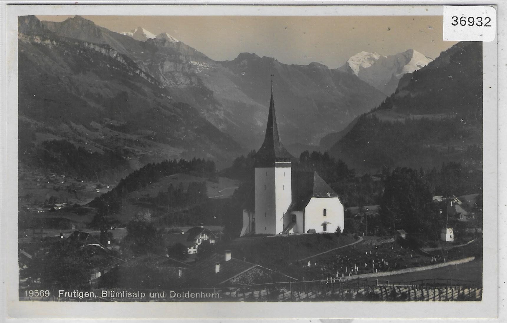 Cartoline postali: Frutigen - Kirche, Blümlisalp und Doldenhorn – Usato da Ettingen venduto da Kartenplanet