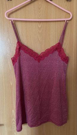 Top mit Spitze und Glitzer Pink Grösse M