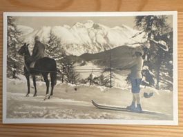 Antike Ansichtskarte, SCHWEIZ, Skijöring - Wintersport