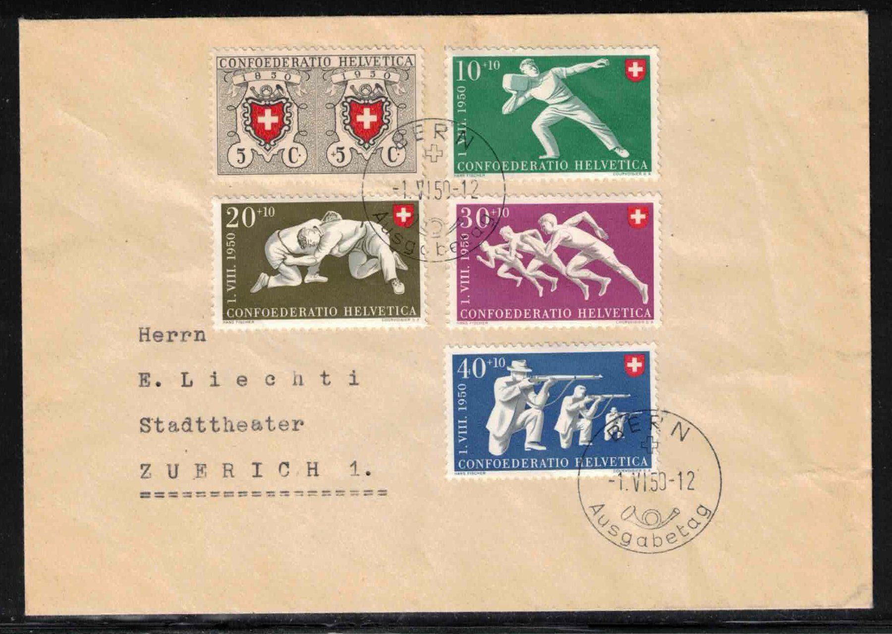 Alle Briefmarken: 1950 Pro Patria FDC mit deutschem ET-Stempel – Neu (gemäss Beschreibung) aus Nuglar von Stamp88